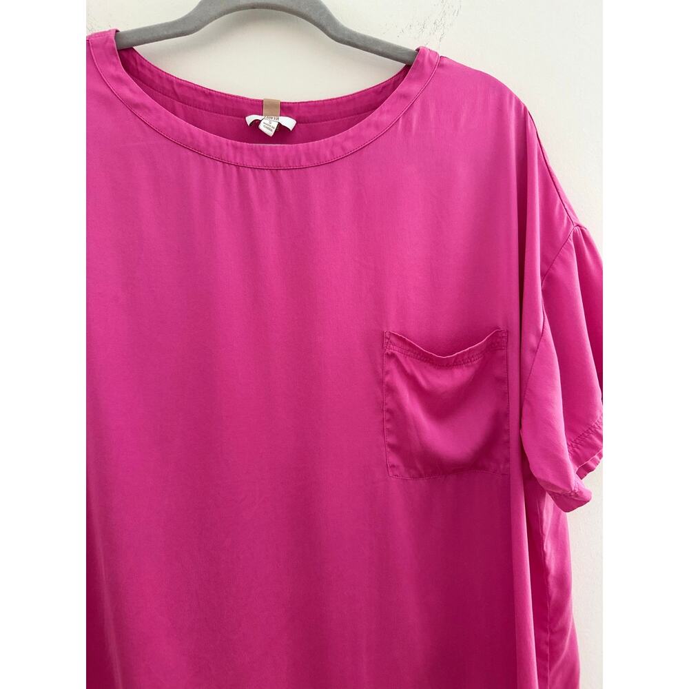Lunya Good In Bed 100% Washable Silk Blouse Women's Small Hot Pink Drop Shoulder - Picture 2 of 6